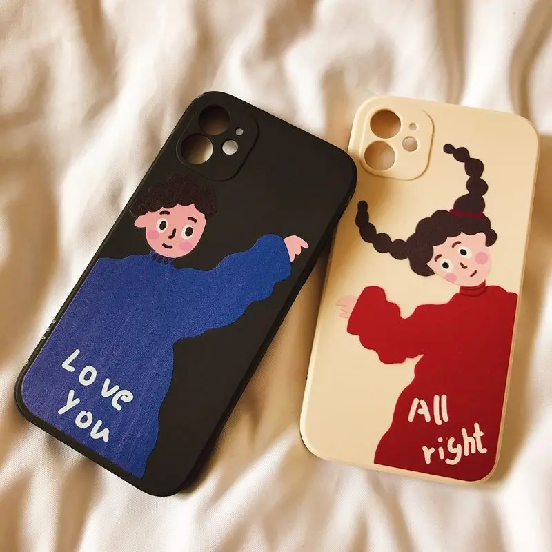 Crooked Head Boy And Girl Couple Phone Case For iPhone 11 12 Pro Max XR XS X 7 8 Plus SE2 Lovely Shockproof Full Cover | Мобильные