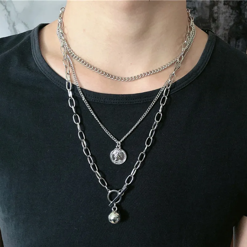 Винтажное многослойное ожерелье DIEZI в стиле хип хоп для мужчин с подвеской виде