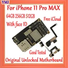 Материнская плата с icloud для iPhone 11 pro max, 64 ГБ, 100% ГБ, сбез Face ID, логическая плата, хорошая работа, поддержка обновления и 4G