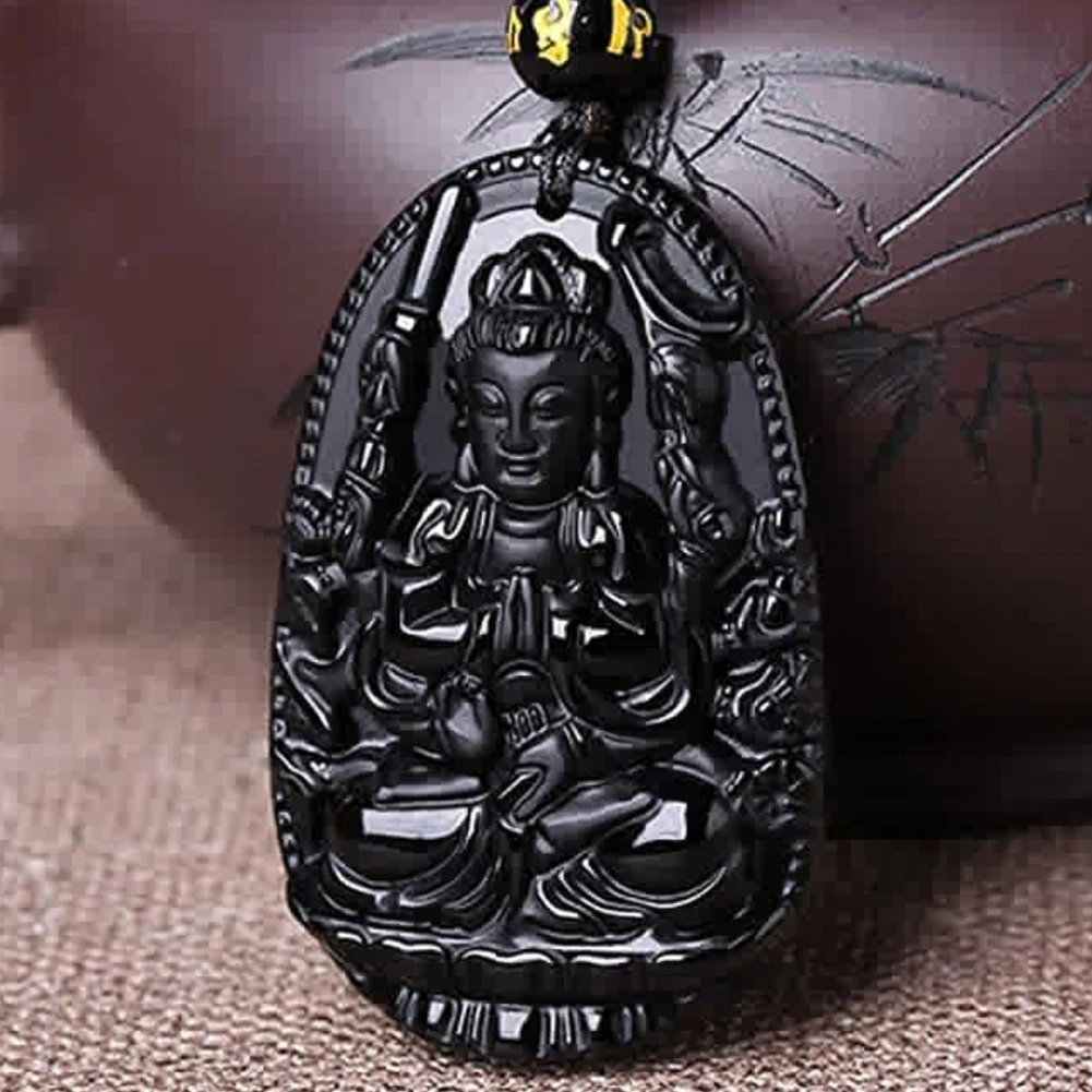 Очаровательный Кулон Будда ожерелье Бодхисаттва амулет/талисман из обсидиана