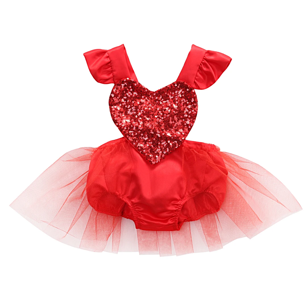 

Valentine's Day Infant Baby Girl Tulle Heart Romper Jumpsuit Playsuit Outfit Costume Size 0-3Y