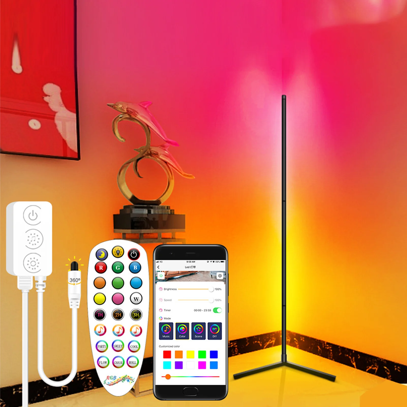 

New RGB Floor Lamp Standing Corner Lighting Modern Simple LED Rod Floor Lamps For Living Room Bedroom Changing Atmosphere Light