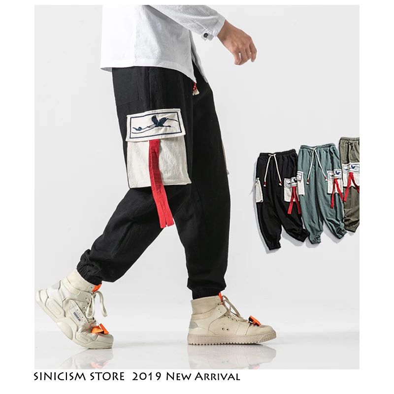 Sinicism Store, мужские шаровары,, Осенние, японский стиль, брюки-карго, Мужская Уличная одежда, с вышивкой, спортивные штаны, мужские свободные брюки, 5XL