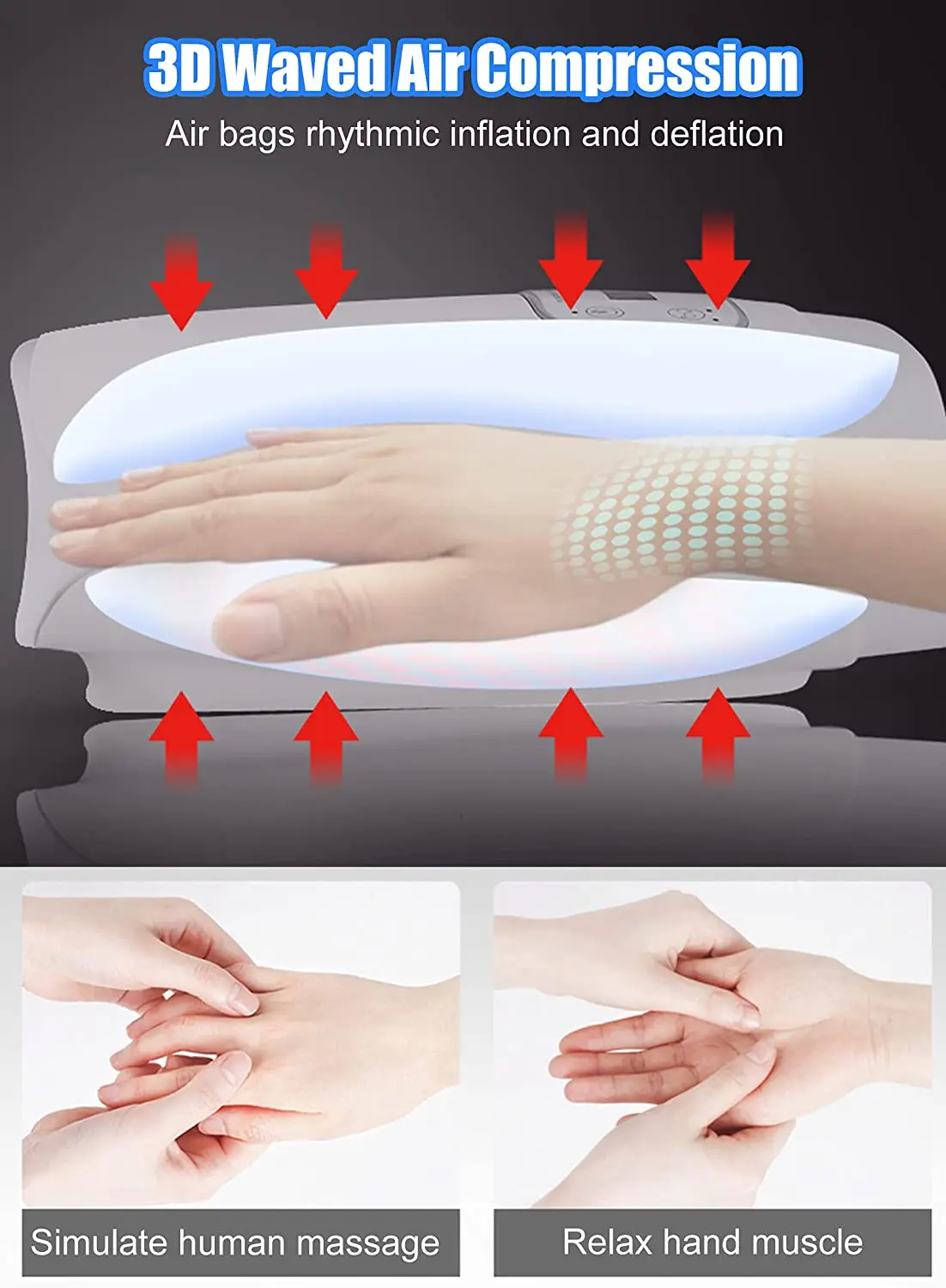 Electric Hand & Wrist Massager with LCD Screen Pain Relief Air Compression Palm Fingers Carpal Massage Therapy Heat USB | Красота и