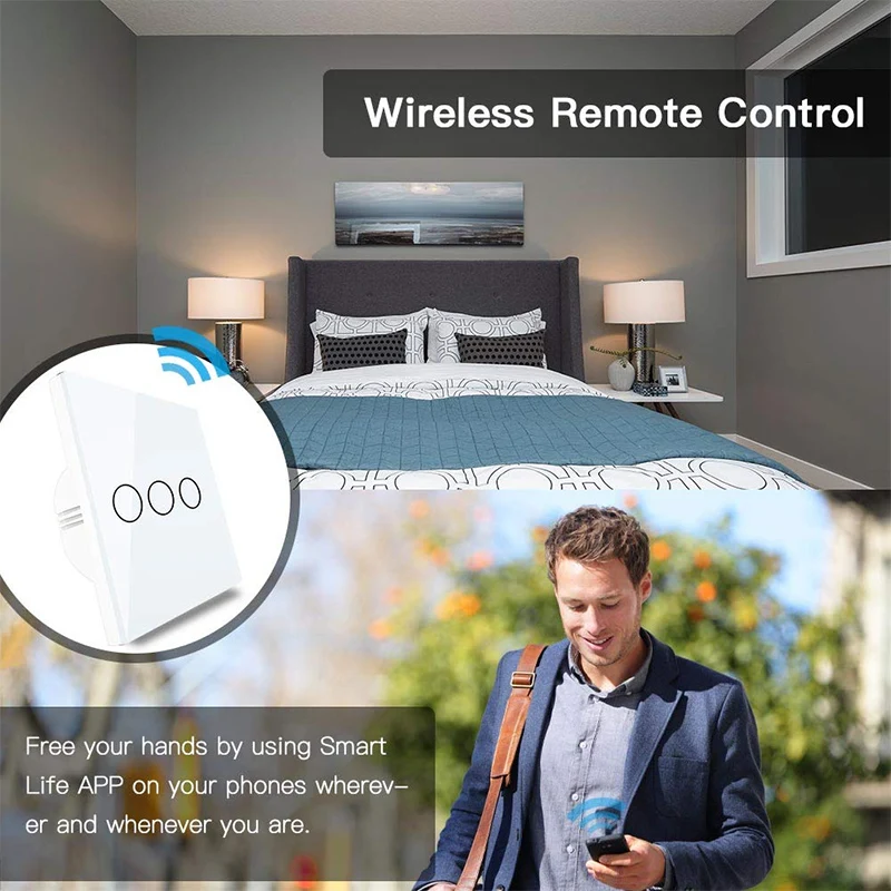 Умный выключатель света ZUCZUG с Wi-Fi настенный сенсорный экран 1 2 3 клавиши голосовое