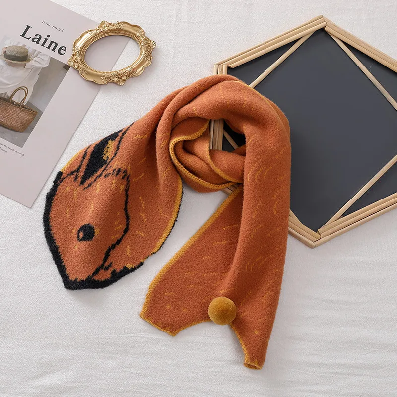 

2020 Autumn Winter Children Scarf Cartoon Bunny Boys Girls Warm Long Scarves Baby Casual Knitted Scarf Shawl Kids Neck Warmer