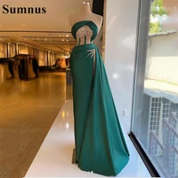 sumnus green satin mermaid evening dress 2021 lace boning pleat dubai long formal dress sexy slit simple prom gown