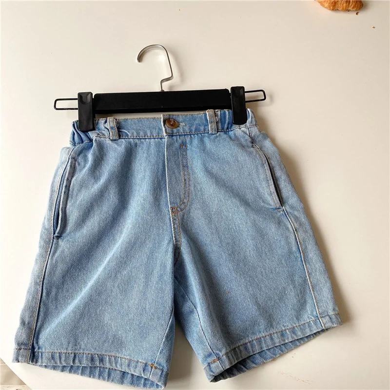 

Summer 2021 unisex kids casual denim knee length pants korean style boys girls loose all-match shorts