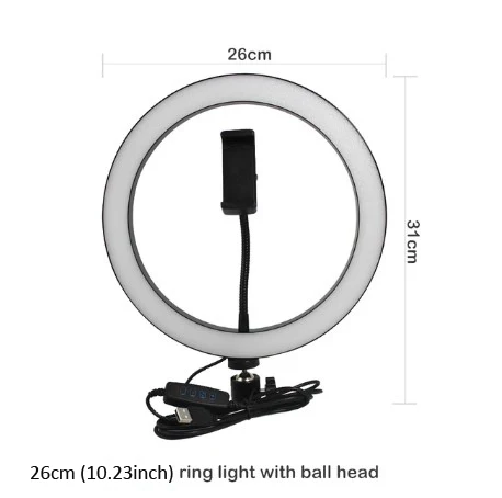10.23 inch Light 10 дюймов USB зарядка светодиодный Selfie кольцо свет 5500K студийная фотография фото заполняющее кольцо свет с треногой для iPhone смартфон макияж - Цвет: 10.23 inch Light