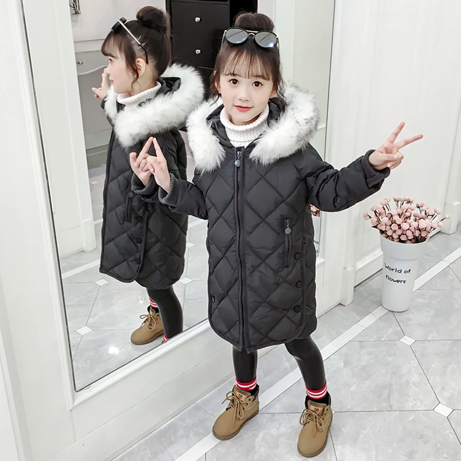 Пальто для девочек толстые теплые парки Детский мягкий пуховик с меховым