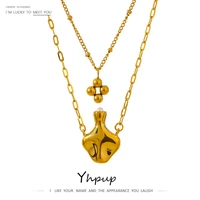 yhpup stainless steel vase pendant necklace waterproof double layered jewelry collar statement necklace accessories gift 2021