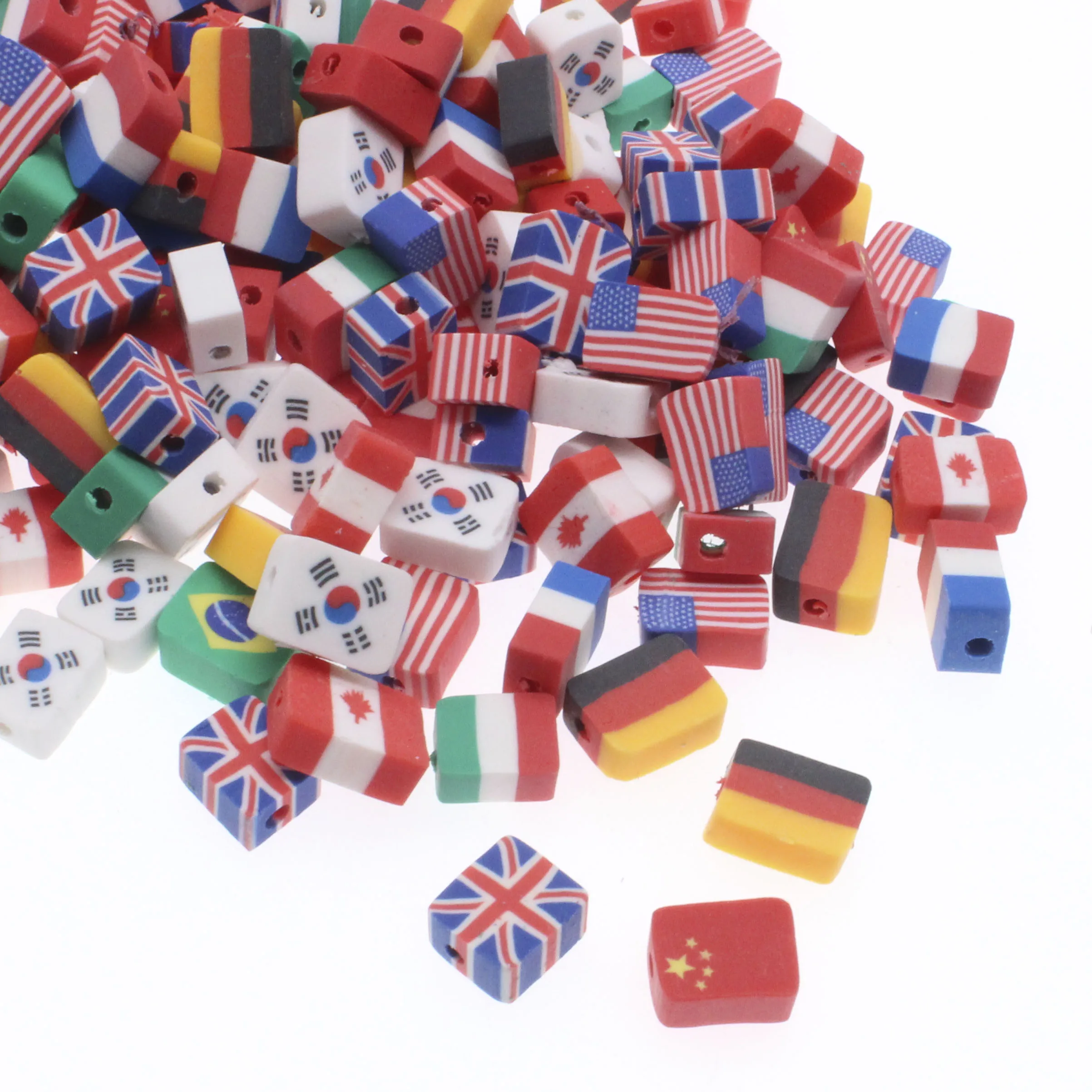 

CHONGAI 100Pcs National flag Shape Polymer Clay Spacer Loose Beads For DIY Bracelet Necklace Accessories 10mm