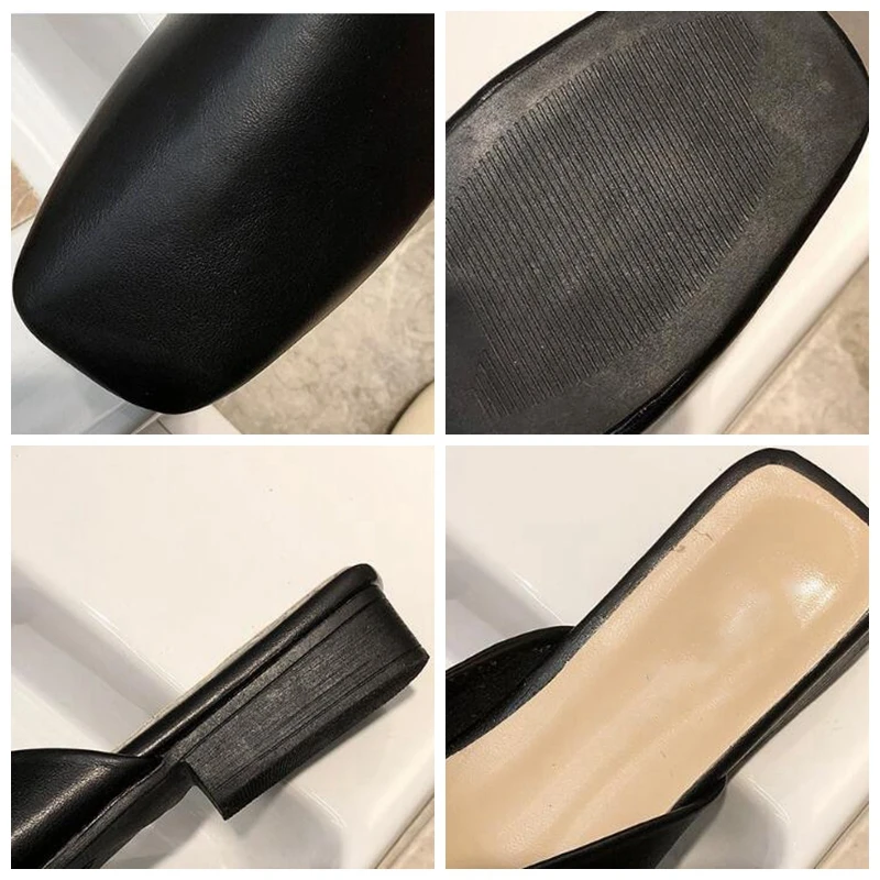 

ASILETO 2020 New Woman Spring Elegant Slippers Square Toe Low 3cm Square Heels Pu Slip on size 35-39 Casual Outdoor S1816