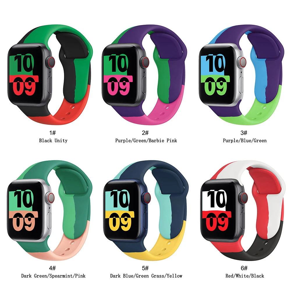 

Silicone Strap For apple Watch band 44mm 40mm 38mm 42mm Rubber belt smartwatch watchband bracelet iWatch 3 4 5 se 6 Tricolor2121