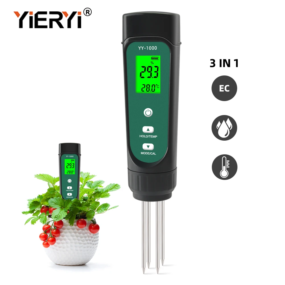 

Yieryi YY-1000 3 In 1 Soil EC Temperature Meter Moisture Tester Potted Gardening Agricultural Measuring Tool Conductivity Meter