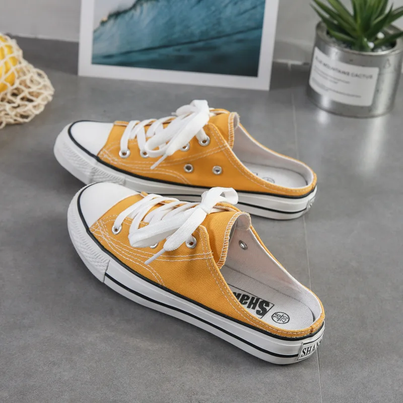 Новинка лета 2020 парусиновые туфли Корейская версия дикой ins ленивые полутапочки