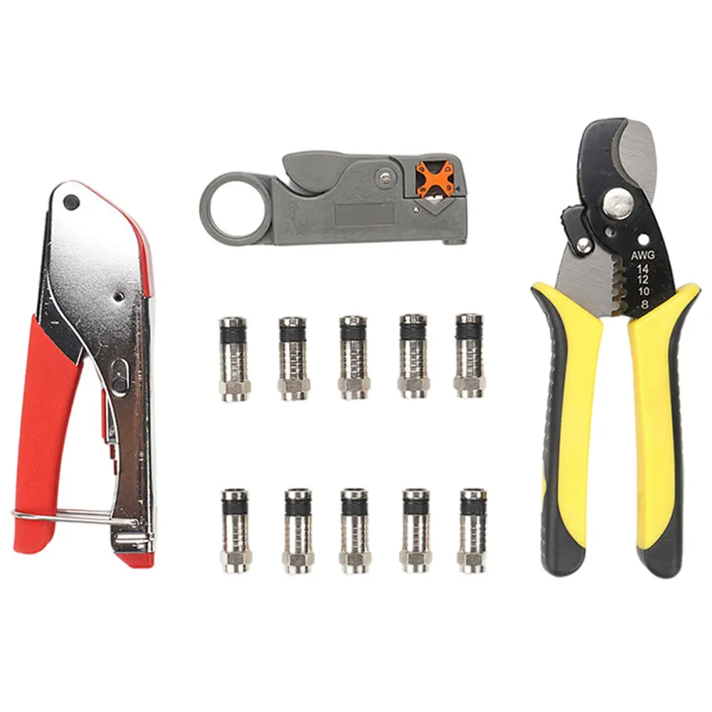 

Coaxial Cable Crimping Tool Set Squeezing Forceps&Wire Stripper For RG58 RG59 RG6 Coax Cable Crimper With Compression Connectors