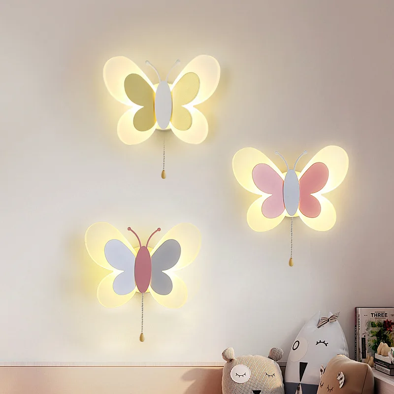 

Настенный светодиодный светильник в скандинавском стиле с бабочкой, современный минималистичный мультяшный индивидуальный креативный на...