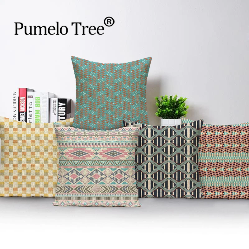 

Наволочка с геометрическим рисунком, декоративный чехол в скандинавском стиле для подушек, льняной чехол, разноцветный чехол для телефона