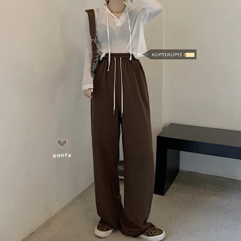 

Black Pant Women's Casual Pants Autumn High Waist Drawstring Wide Leg Pants Floor Pants