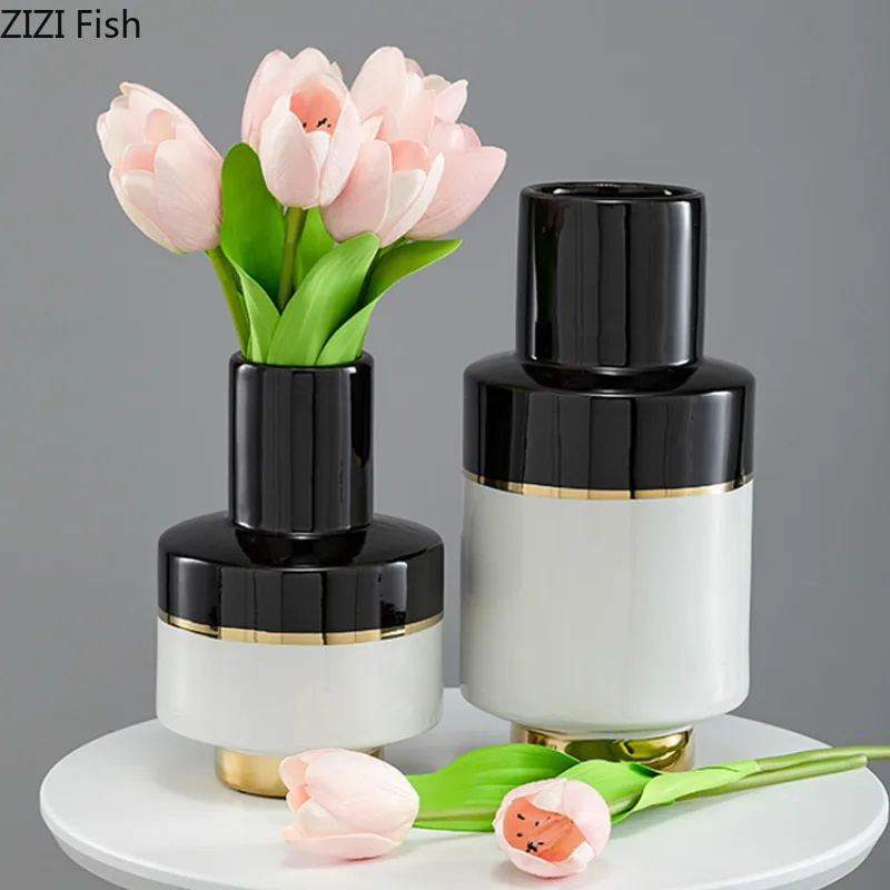 Черно белая керамическая ваза украшения домашняя искусственная Цветочная