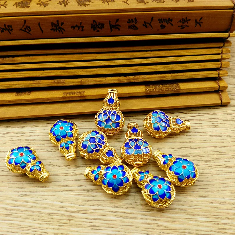 

Pure Copper-Plated Cloisonne 4-hole Back Cloud Integrated Buddha Head Three-Way Barrel Bead with DIY Hand Necklace