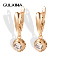 gulkina luxury 585 rose gold women long earrings round white natural zircon dangle earrings fine gift casual fashion jewelry