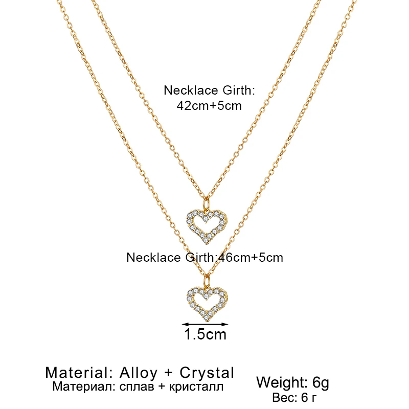

EN Fashion Wedding Heart Pendant Necklace For Women Multilayered Gold Crystal Heart Necklaces Valentine's Day Gifts Jewelrys