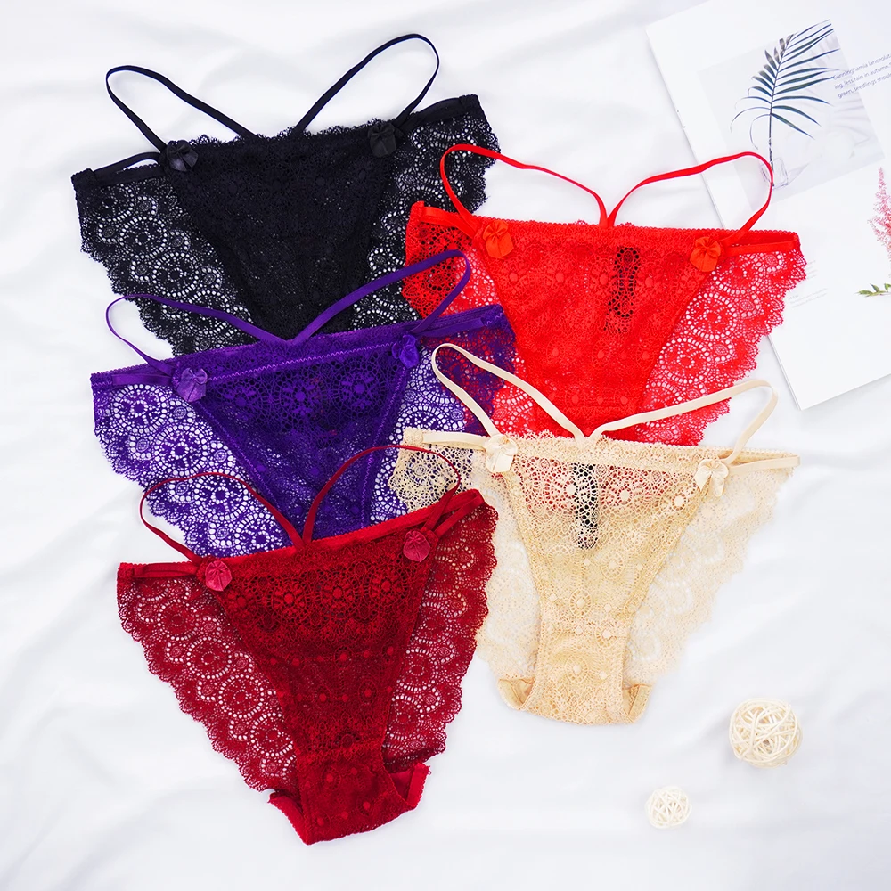 

Sexy Panties Women Lace Low-Rise Solid Sexy Briefs Female Underwear Cross Strap Temptation Ladies Lingerie