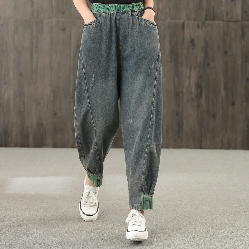Женские джинсы с эластичной талией свободные брюки до щиколотки весна-осень |