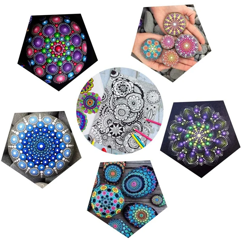 

Mandala Dotting Tools Stencil Set Paint Brushes and Tray Supplies Kit for Painting Rocks Coloring Art Drawing 34Pcs