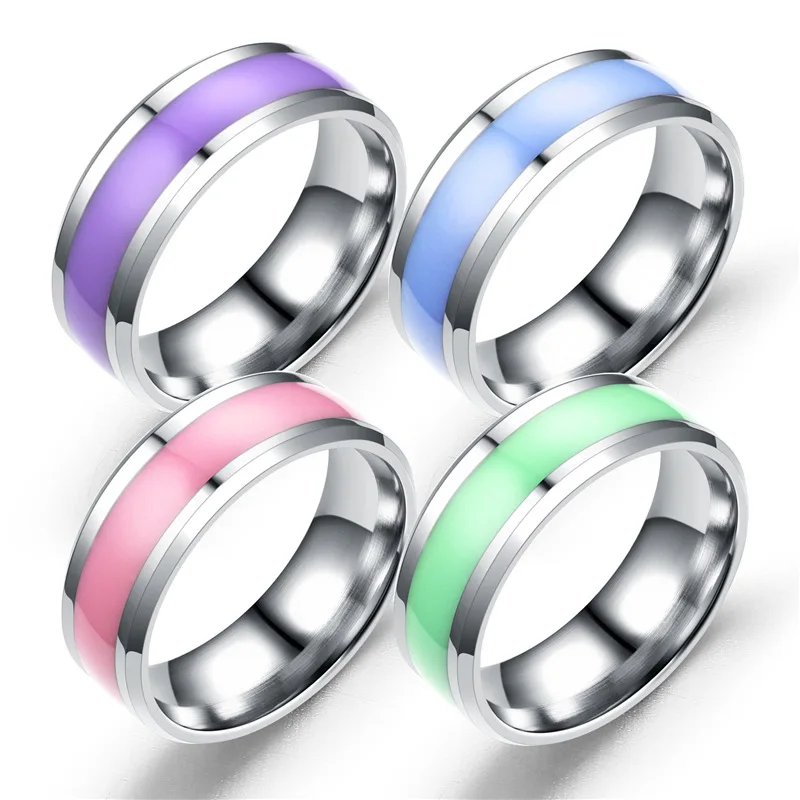 

Sinogaa Par De Aliança Pra Casal Fashion Epoxy Purple Pink Blue Green Color Stainless Steel Rings For Women Men Couple Jewlery