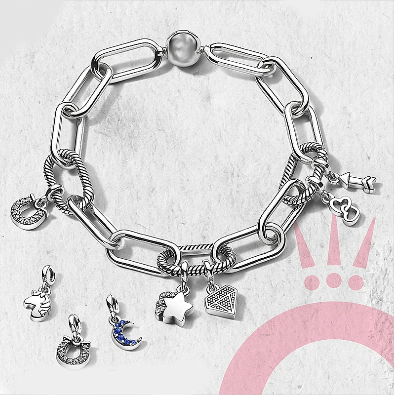 Экшн-камера XIAOYI 925 пробы серебро 1:1 pandoras мне ссылку с изображением луны и звезд, бриллиант белая любовь браслет Простой браслет, подарок девушке