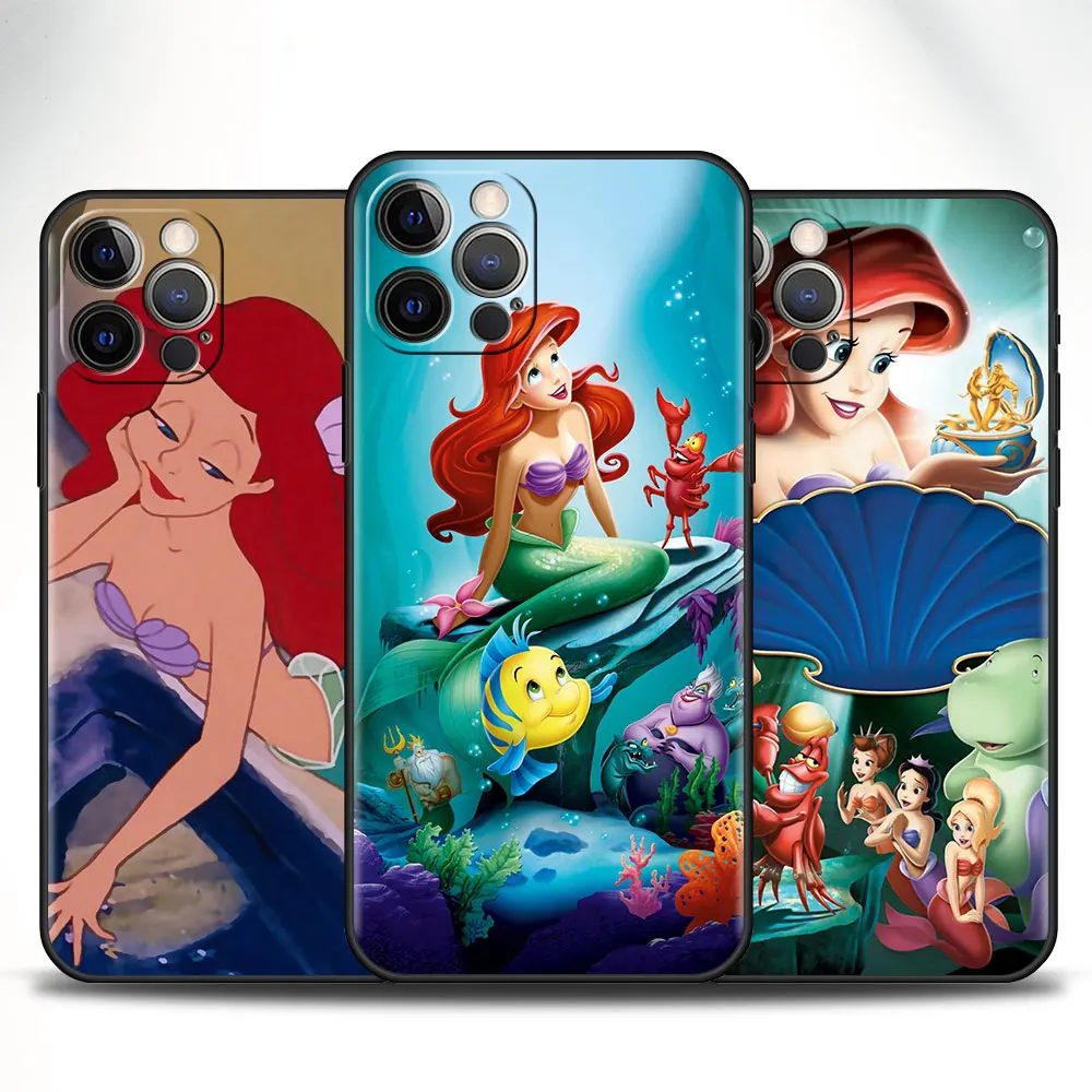 

Disney Soft Case for Apple iPhone 11 Pro Max 13 12 Mini 5 6 Plus XS Max Luxury Soft Capa The Little Mermaid Phone Cover