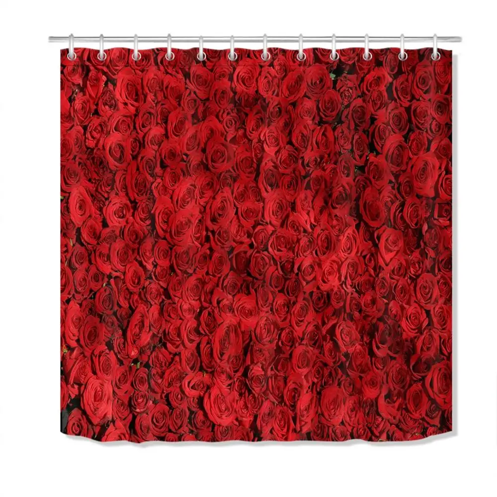 Современные водостойкие шторы из полиэстера с красными розами для душа тканевые