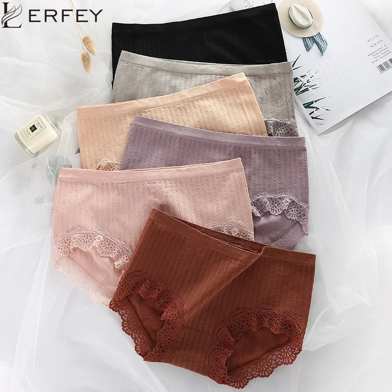 Женские хлопковые трусики LERFEY с кружевными краями дышащие сексуальное нижнее