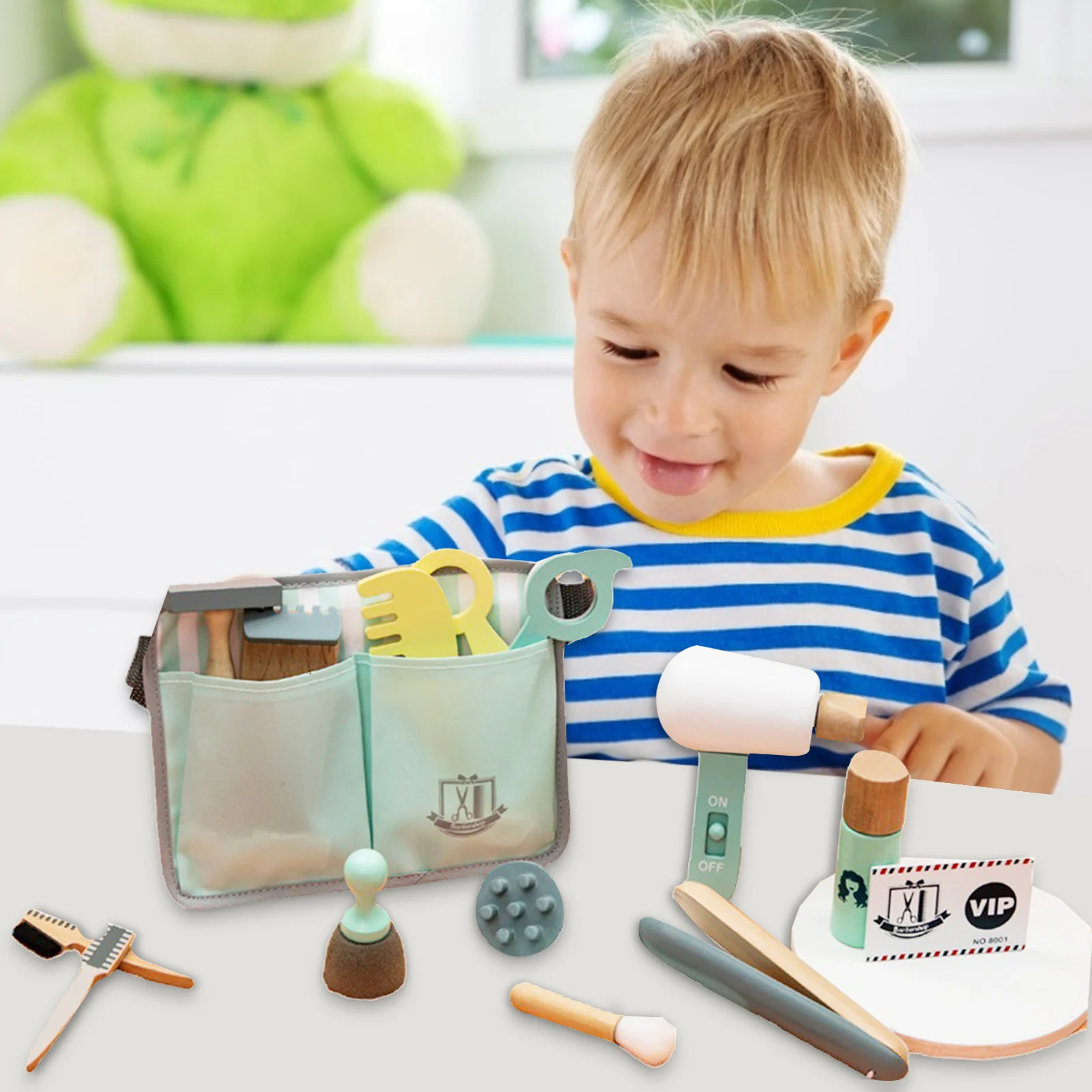 

Wooden Haircut Toy Set Beauty Wood Hairdressing Girls Makeup Set Simulation Pretend Play Wooden Toys For Kids Gifts sensible