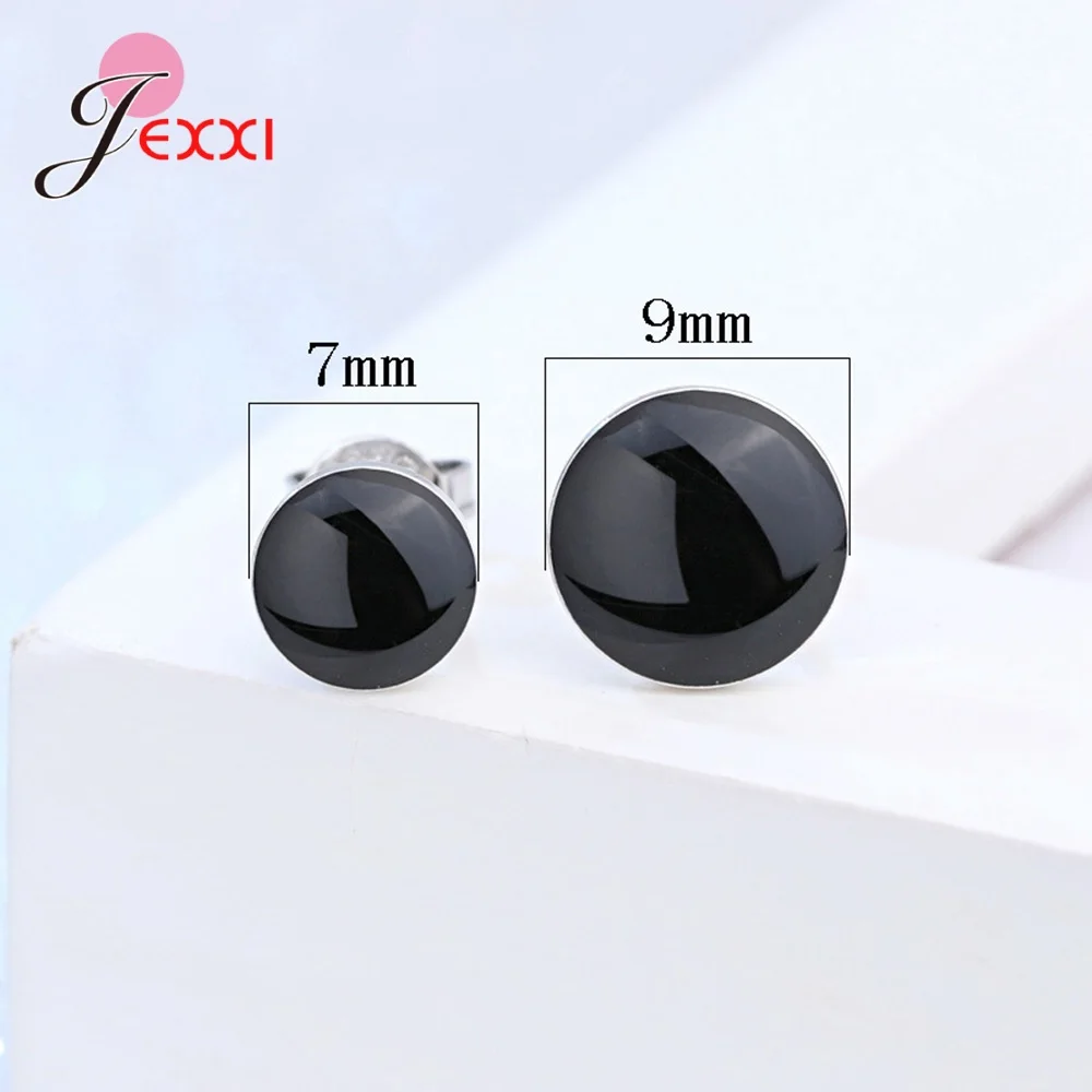 

Hot Sale 925 Sterling Silver 7MM/9MM Adorable Female Black Stud Earrings For Women Girls Birthday Jewelry Dropshipping