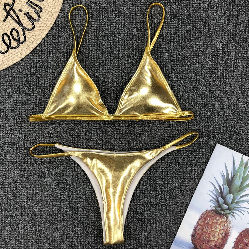 Женский раздельный купальник с пуш-ап эффектом из ПУ кожи | Женская одежда