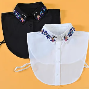 Black Detachable Collars For Women White Fake Collar Shirt Women Lapel Necklace Shirt Bead False Collar Neckwear Adult Faux Col