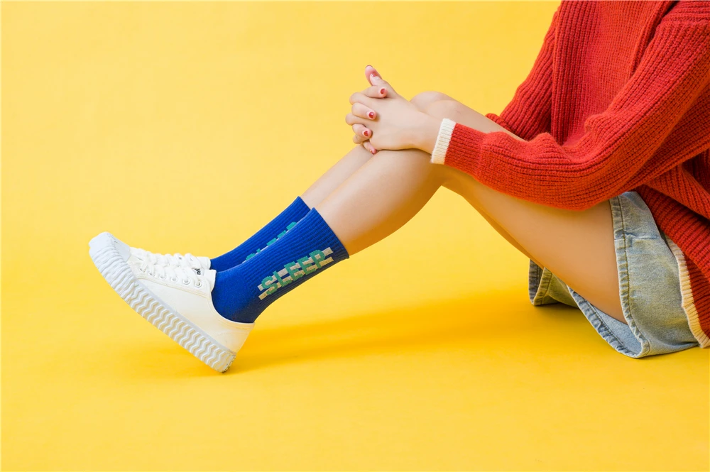 Women's Funny Words Loved Think Drink Sleep Play Lettered Striped Art Socks Couples Skateboard Hipster Street Dance Harajuku Sox