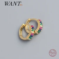 wantme real 925 sterling silver luxurious charming colorful zircon round stud earrings for women fashion party korean jewelry