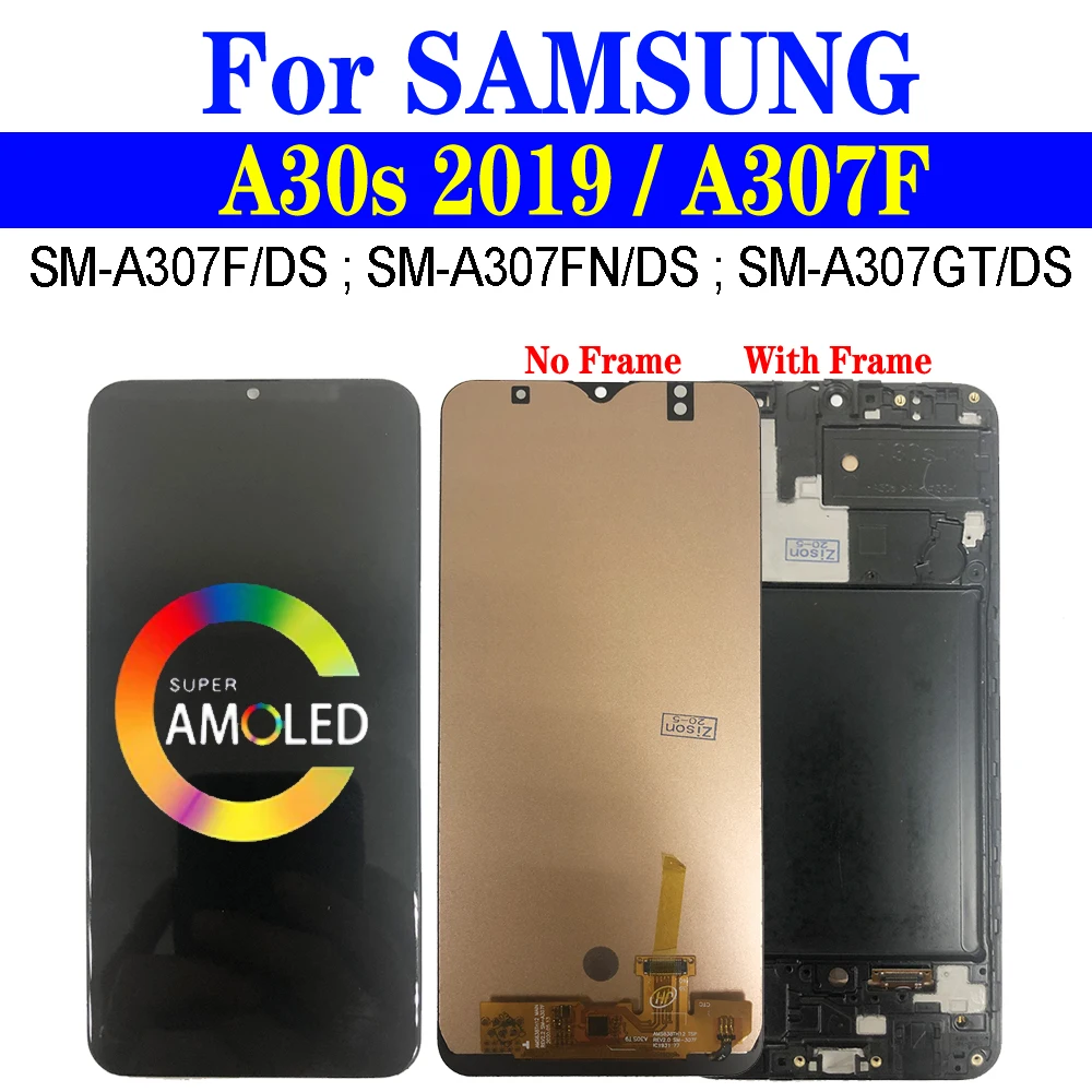 Super AMOLED A307 ЖК дисплей для Samsung Galaxy A30s 2019 с рамой SM A307F/DS A307FN A307GT цифровым