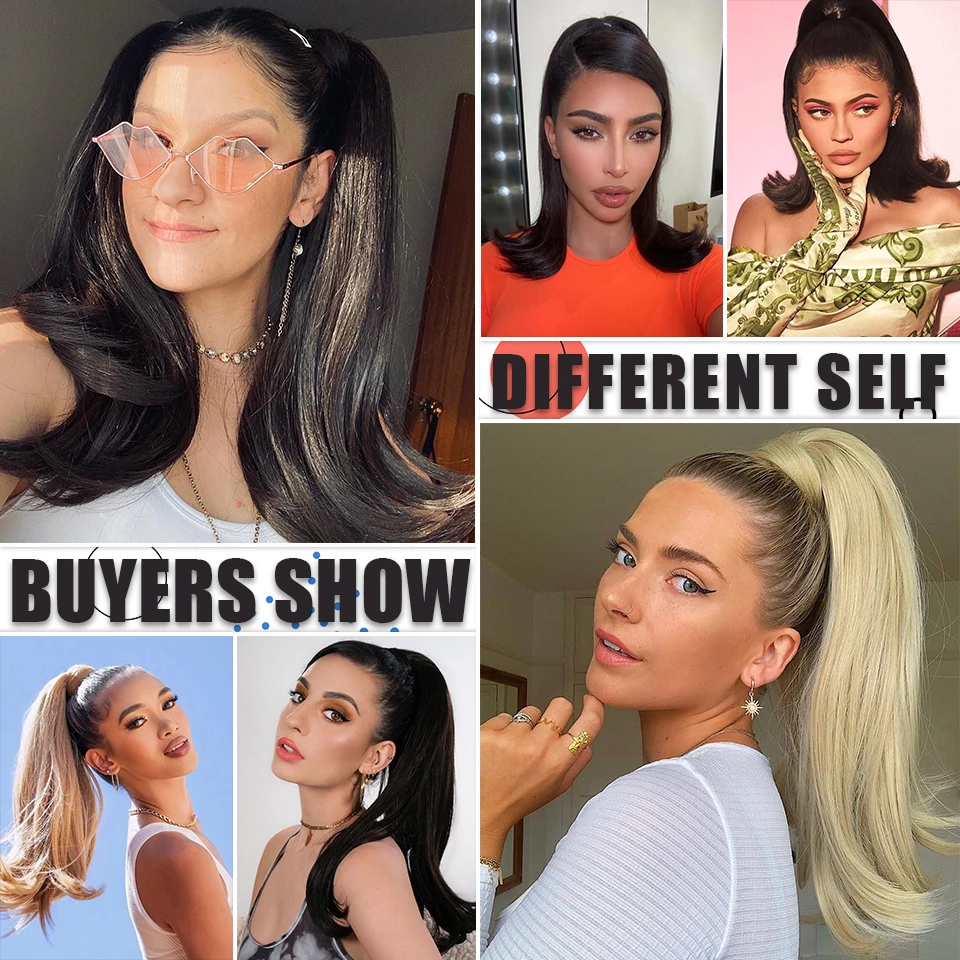 

Vigorous Long Straight Synthetic Ponytail Hair Wrap Around Ponytail Clip-on Hair Extensions Natural Black Hairpiece ponytail