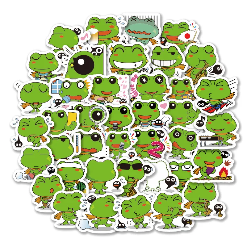 

40PCS Cartoon Frog Sticker Waterproof Funny Cute Animal Phone Case Water Cup Luggage Refrigerator Sticker Toy