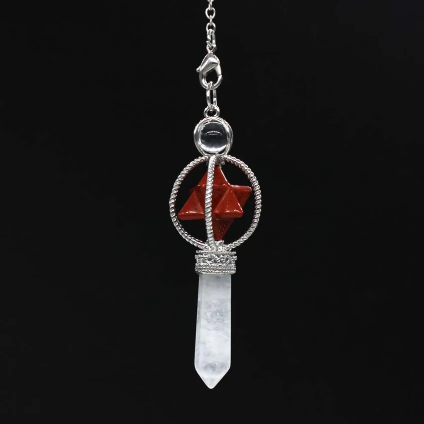 Red Jasper Крафт-бусы покрытый серебром натуральный Меркаба дюбсинг лечебный Кристал, кварц рейки Аметист лазурит тигровый глаз маятниковая подвеска - Окраска металла: Red Jasper