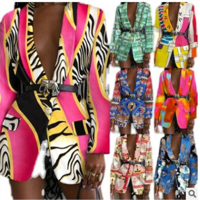 

Женский пиджак на пуговицах, элегантный пикантный жакет с отложным воротником и принтом, верхняя одежда на осень и зиму, Кардиган с длинным ...