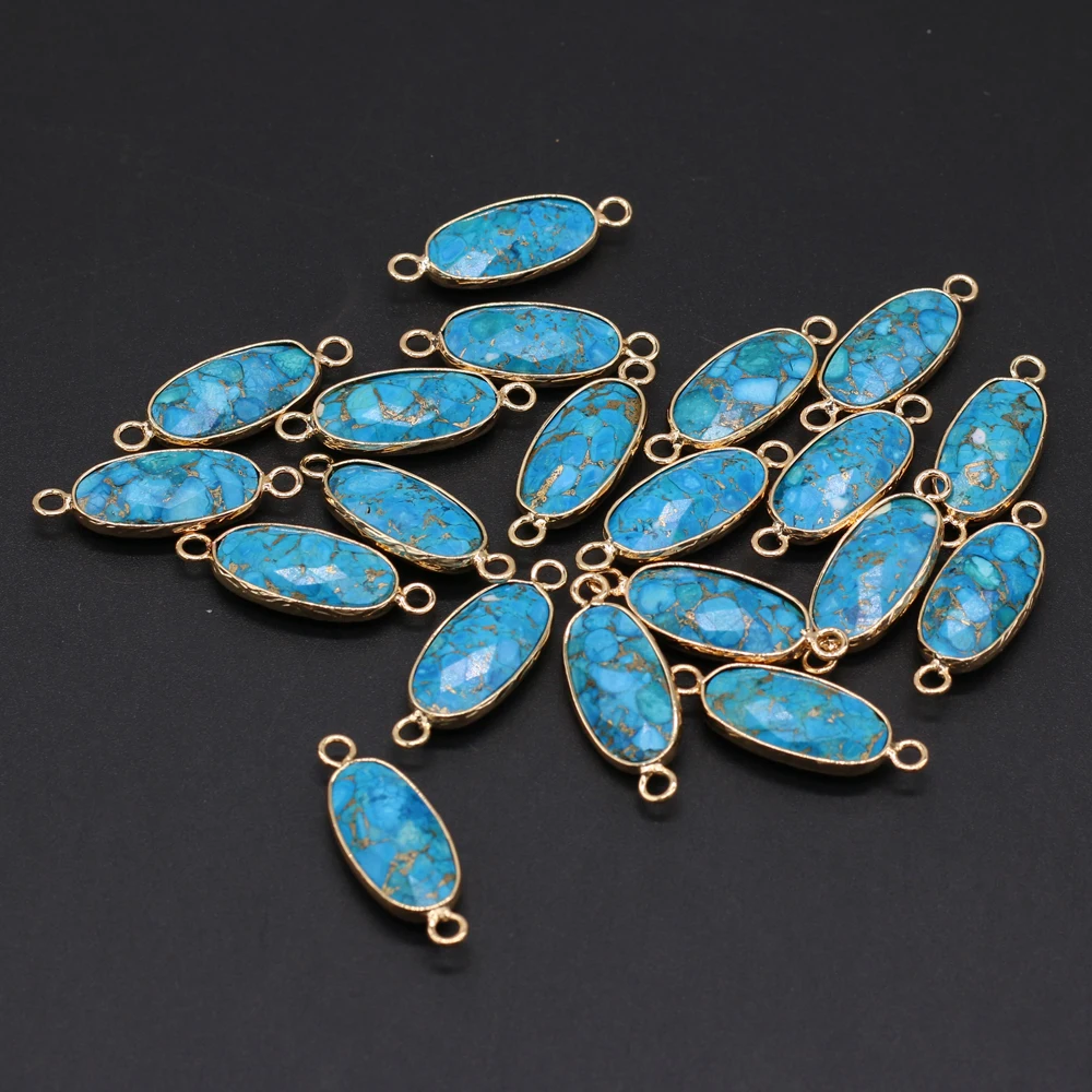 

Hot Sale4PCS Natural Semi-precious Stone BlueTurquoise Oval Connector Pendant MakingDIY Necklace Bracelet Accessory Jewelry Gift
