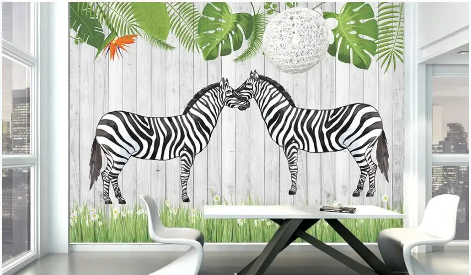 

WDBH Custom photo 3d wallpaper Zebra on the grassland Wooden board home decor living room 3d wall murals wallpaper for walls 3 d