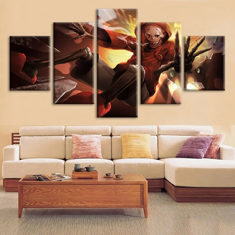 Home Poster HD Pictures Prints Canvas 5 Piece Modular Undertale Game Skeleton Smoking Living Room Decorative Painting Framed | Дом и сад